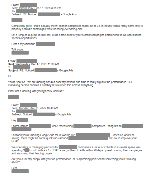 Email thread showing sales qualified lead